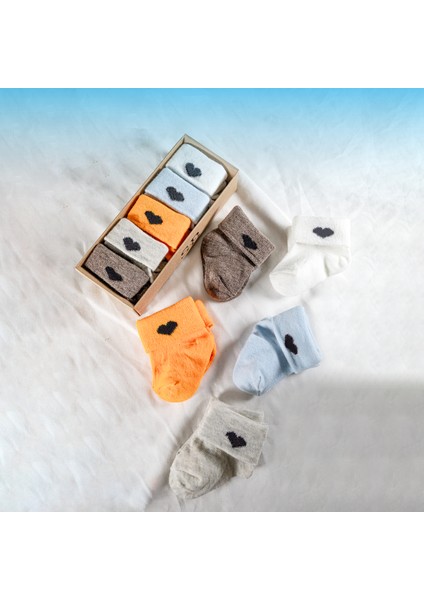 5 Çift Erkek Bebek Çorap Kutulu Patik Boy – Kalp Desenli, Pamuklu fırsatları