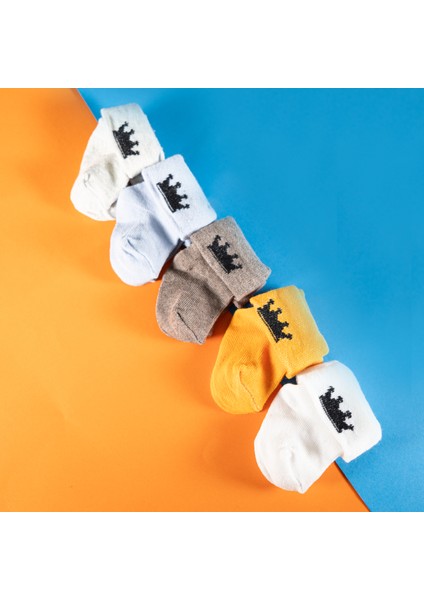 5 Çift Erkek Bebek Çorap Kutulu Patik Boy – Taç Desenli, Pamuklu fiyatları