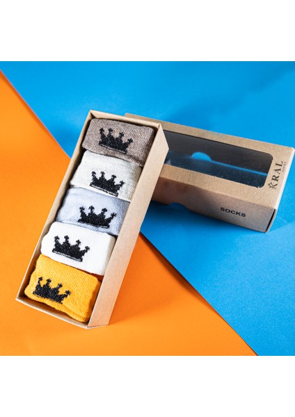 5 Çift Erkek Bebek Çorap Kutulu Patik Boy – Taç Desenli, Pamuklu fırsatları