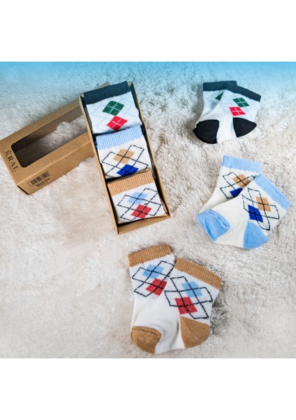 6 Çift Erkek Bebek Çorap Kutulu Patik Boy – Desenli, Pamuklu