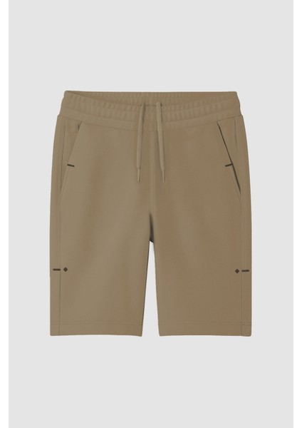 Koyu Bej Rahat Form Bağcıklı Cep Detaylı Battal Büyük Beden Erkek Şort - 81297