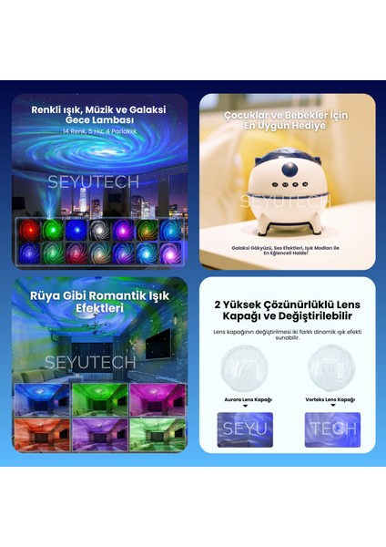 Galaksi Ambiyans Işığı Projektör 14 Farklı Renk Yıldızlı Galaksi Gökyüzü Ses Efektli Gece Lambası fırsatları