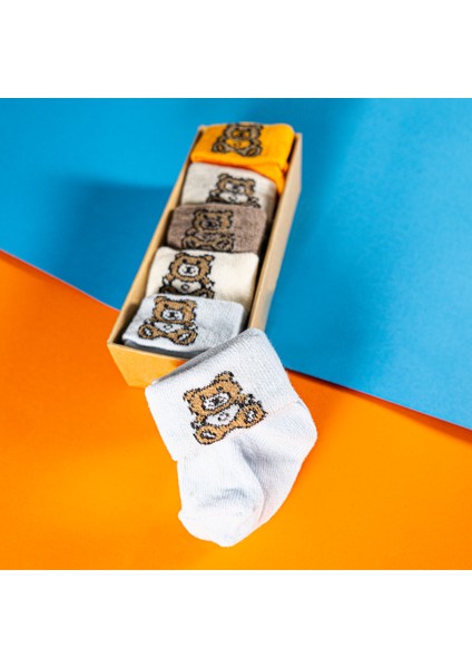 5 Çift Erkek Bebek Çorap Kutulu Patik Boy – Ayıcık Desenli, Pamuklu fiyatları