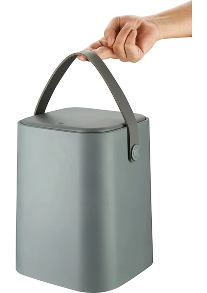 8 Lt Click Kapaklı Tutma Saplı Iç Kovalı Tezgah Üst Mutfak Çöp Kovası - Gri (Büyük Boy) Yedk Clipsli