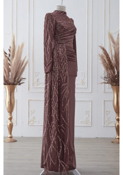 Güneş Tesettür Abiye Kahve modelleri