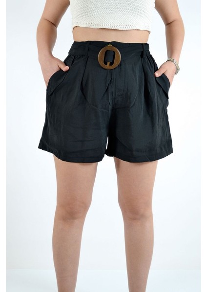 Kemer Toka Detaylı Cepli Kısa Şort - Siyah fiyatları