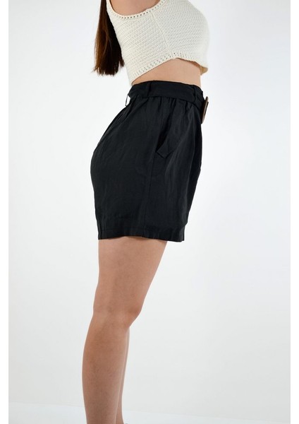 Kemer Toka Detaylı Cepli Kısa Şort - Siyah indirimleri