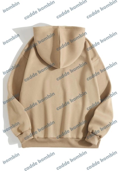 Unisex Bej Kalp Baskılı Oversize Kapşonlu fiyatları