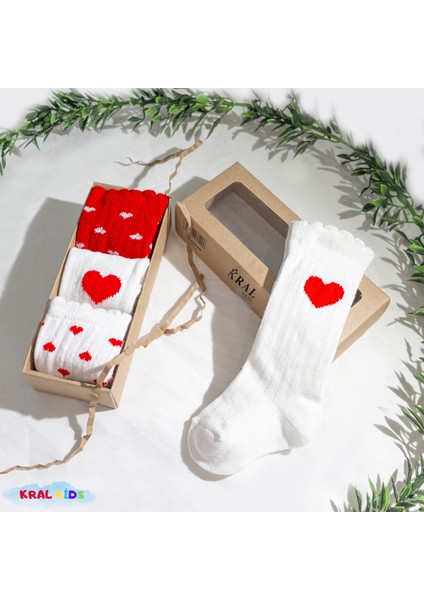 3 Çift Kutulu Kalp Desenli Bebek Çorabı - Uzun Pamuklu Çorap Seti / 6-18 Ay fırsatları
