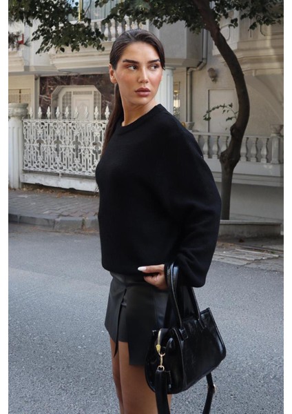 Siyah Bisiklet Yaka Kadın Triko Kazak MG2494 fiyatları