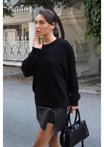 Siyah Bisiklet Yaka Kadın Triko Kazak MG2494 modelleri