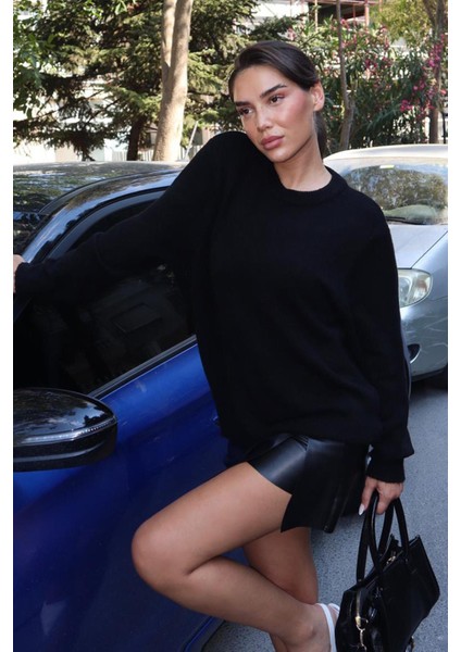 Siyah Bisiklet Yaka Kadın Triko Kazak MG2494 fırsatları