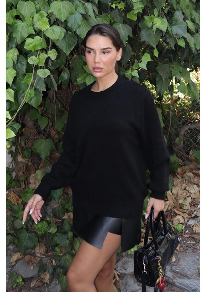 Siyah Bisiklet Yaka Kadın Triko Kazak MG2494 indirimleri