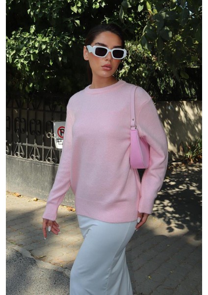 Pudra Bisiklet Yaka Kadın Triko Kazak MG2494