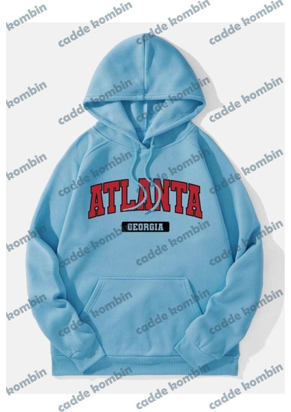 Unisex Bebe Mavisi Atalanta Baskılı Oversize Kapşonlu