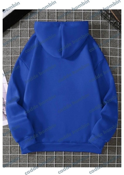 Yarım Kalp Sweatshirt - Sax Mavi Baskılı Oversize Kışlık Kalın fiyatları