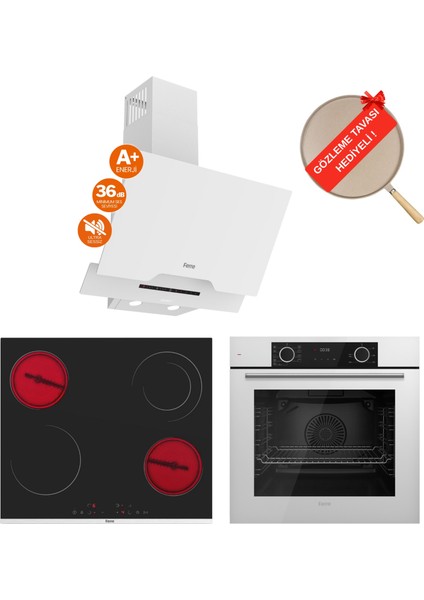 Fryart&flowart Novetra Sessiz Davlumbaz Elektrikli Beyaz Ank. Set (D064-SA + MS263 + XE63CB)