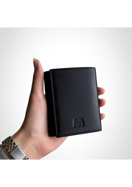 Private Collection Kişiselleştirilebilir Siyah Hakiki Deri Unisex Mekanizmalı Cüzdan (10X8)