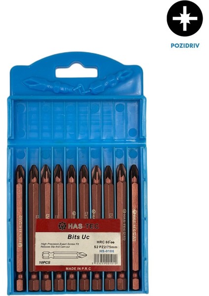 Pz2 Bits Uç – 75 mm | 10'lu Pozidriv Yıldız Uç Seti – Hassas ve Güçlü Vidalama