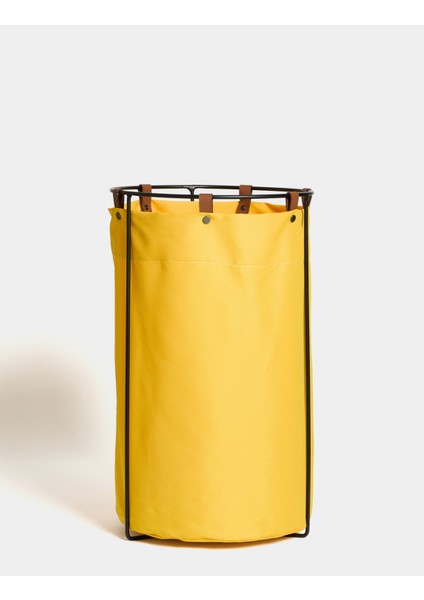 Edda Deri Askılı Metal Gövdeli Retro Çamaşır Sepeti - Sarı