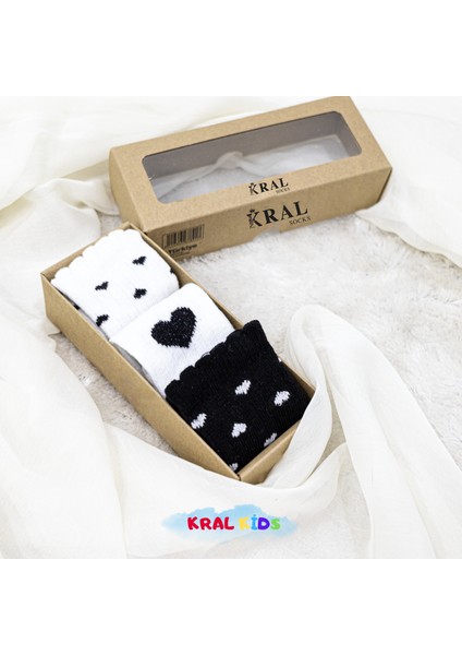 3 Çift Kutulu Kalp Desenli Bebek Çorabı - Uzun Pamuklu Çorap Seti / 6-18 Ay modelleri