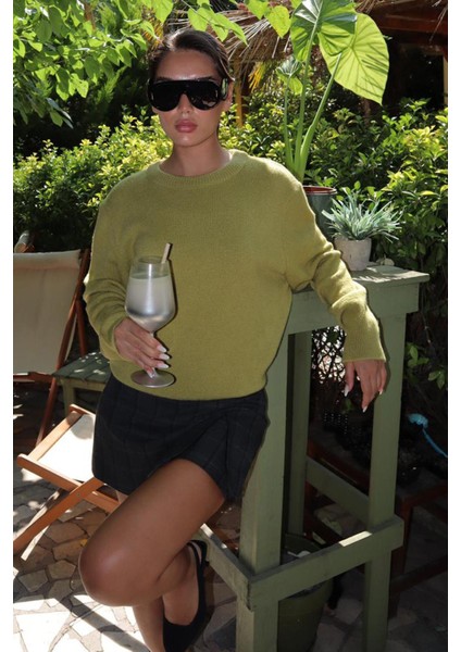 Yeşil Bisiklet Yaka Kadın Triko Kazak MG2494