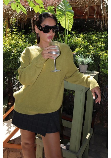 Yeşil Bisiklet Yaka Kadın Triko Kazak MG2494 fiyatları