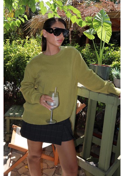 Yeşil Bisiklet Yaka Kadın Triko Kazak MG2494 fırsatları