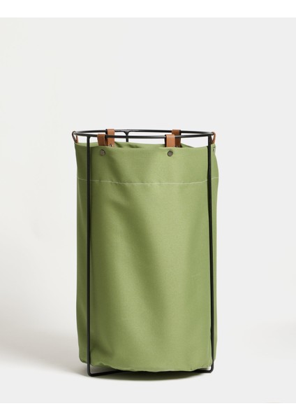 Edda Deri Askılı Metal Gövdeli Retro Çamaşır Sepeti - Yeşil