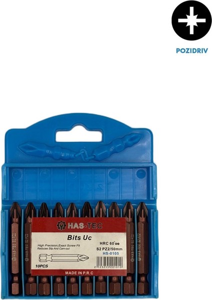 Pz2 Bits Uç – 50 mm | 10'lu Pozidriv Yıldız Uç Seti – Hassas ve Güçlü Vidalama