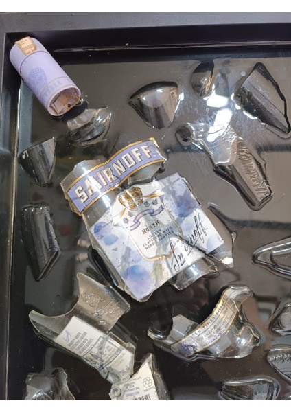 Cam Şişe Kırık Sanat Derin Çerçeve Dekoratif Epoksi Tablo