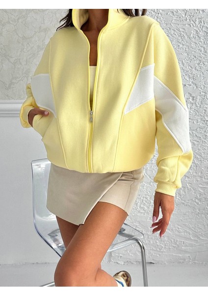 Kadın3 Iplik Içi Şardonlu Garnili Oversize Kalıp Hırka Eşofman Üstü Sweatshirt