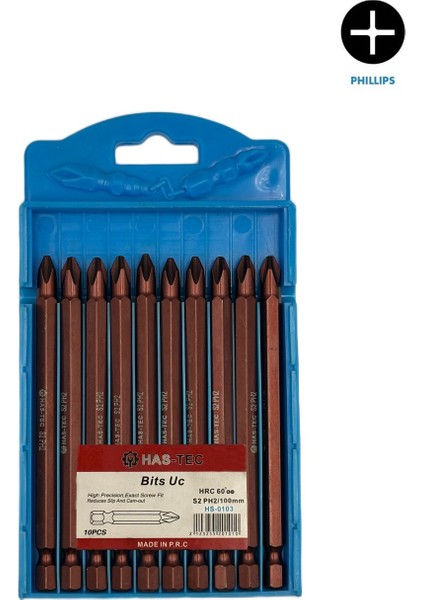 S2 Ph2 Bits Uç – 100 mm | 10'lu Yıldız Uç Seti – Vidalama Işlemlerinde Maksimum Dayanıklılık