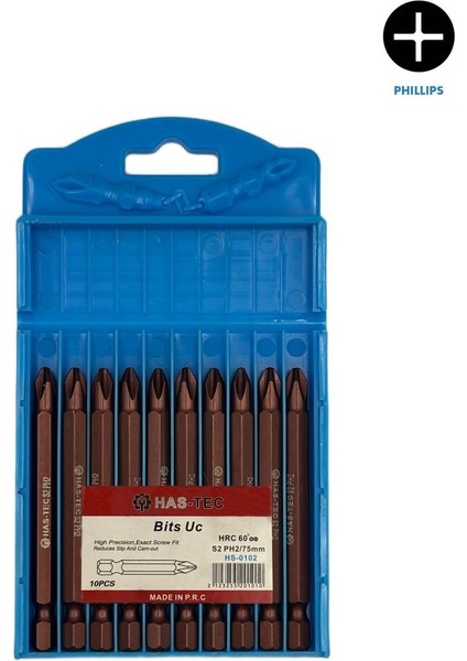 S2 Ph2 Bits Uç – 75 mm | 10'lu Yıldız Uç Seti – Vidalama Işlemlerinde Maksimum Dayanıklılık