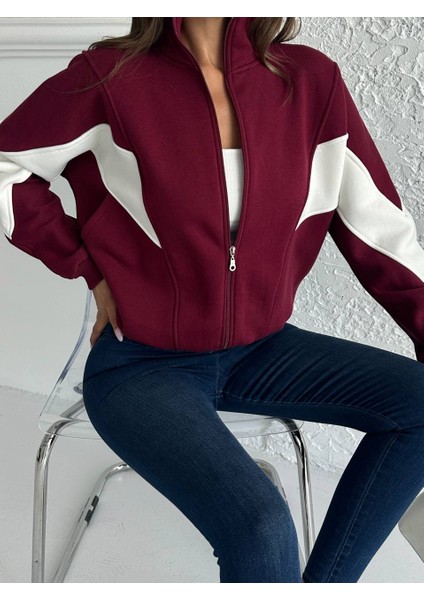 Kadın3 Iplik Içi Şardonlu Garnili Oversize Kalıp Hırka Eşofman Üstü Sweatshirt