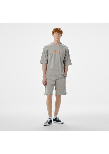 Baskılı Erkek Oversize Fit Gri Şort