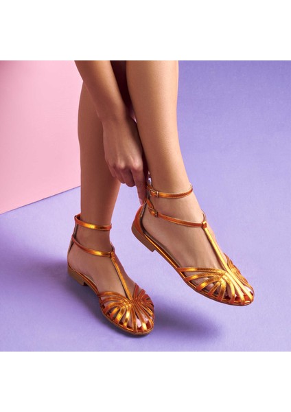 Turuncu Hakiki Deri Kadın Sandalet - K25Y1SN67789-M39