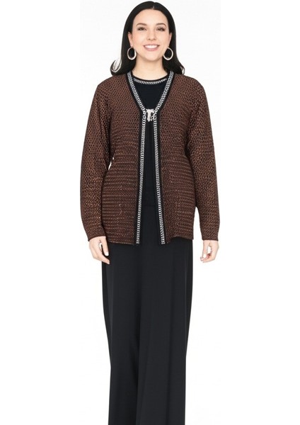 Kadın Sandy Kumaş Anne Ikili Takım Önü Broşlu Bluz