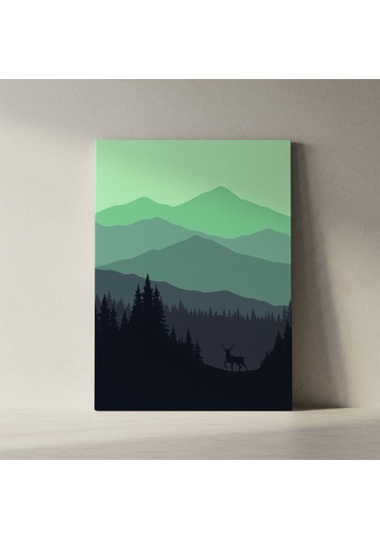 Dağ Manzarası ve Geyik Silüeti Tablosu fiyatları