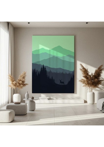 Dağ Manzarası ve Geyik Silüeti Tablosu fırsatları