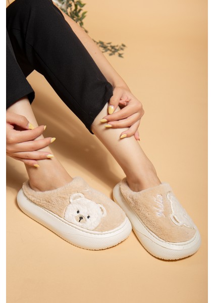 Kadın Ayıcık Desenli Peluş Yumuşak Hafif Ses Yapmayan Kaymaz Eva Taban Kışlık Ev Terliği fiyatları