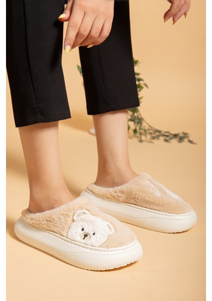 Kadın Ayıcık Desenli Peluş Yumuşak Hafif Ses Yapmayan Kaymaz Eva Taban Kışlık Ev Terliği modelleri