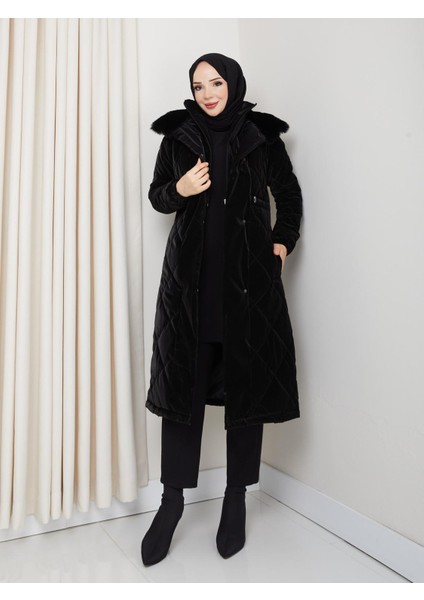 Kadın Tam Dolgulu Yakası Kürklü Genç Spor Nova Kumaş Tesettür Mont 0190