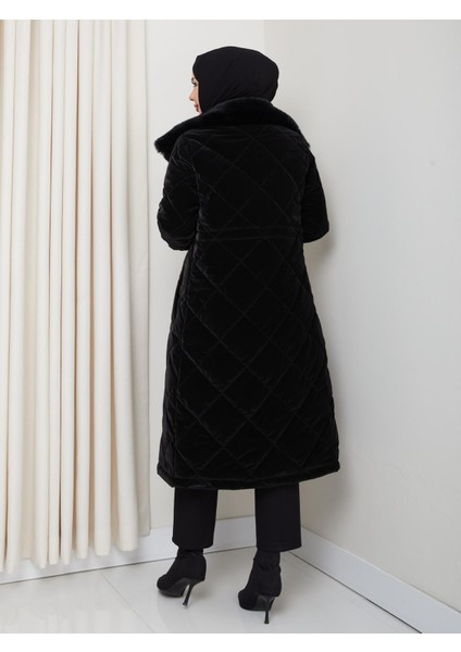 Kadın Tam Dolgulu Yakası Kürklü Genç Spor Nova Kumaş Tesettür Mont 0190