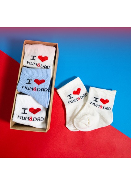 6 Çift Erkek Bebek Çorap Kutulu Patik Boy – I Love Mum Dad Desenli, Pamuklu fiyatları
