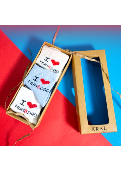6 Çift Erkek Bebek Çorap Kutulu Patik Boy – I Love Mum Dad Desenli, Pamuklu modelleri
