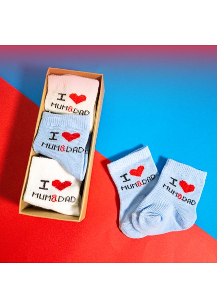 6 Çift Erkek Bebek Çorap Kutulu Patik Boy – I Love Mum Dad Desenli, Pamuklu indirimleri