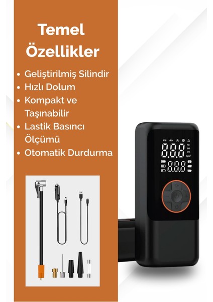 4500 Mah Şarjlı Taşınabilir Araba Lastik Hava Top Şişirme Pompası LED Işıklı Dijital Hava Kompresörü modelleri