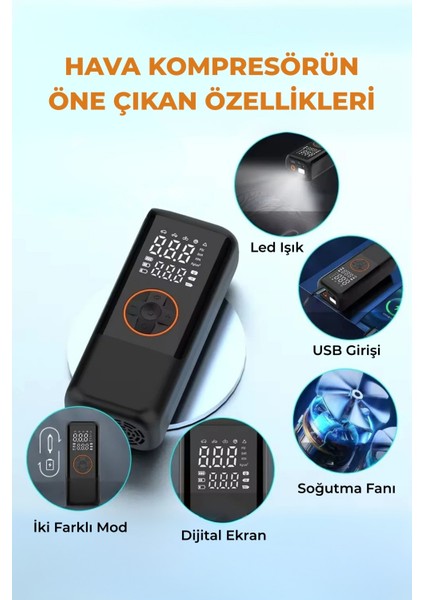 4500 Mah Şarjlı Taşınabilir Araba Lastik Hava Top Şişirme Pompası LED Işıklı Dijital Hava Kompresörü fırsatları
