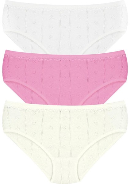 Kız Çocuk Külot 3'lü Ribana Jakarlı (%100 Pamuk)